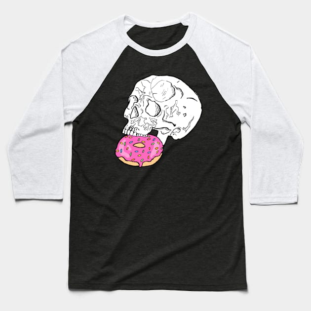 Donut Skull Baseball T-Shirt by deadlydelicatedesigns